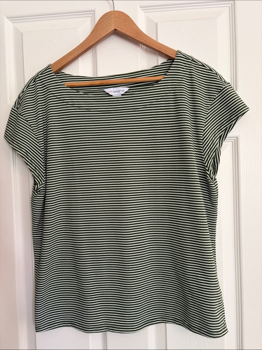 Liz Claiborne Green & White Striped Short Sleeve Tee, size XL